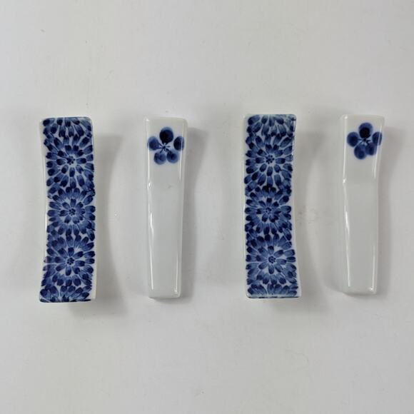 Vintage Porcelain Chopstick Rest Knife Lot 8 Cobalt Blue Floral Chinoiserie Chic - Picture 1 of 5